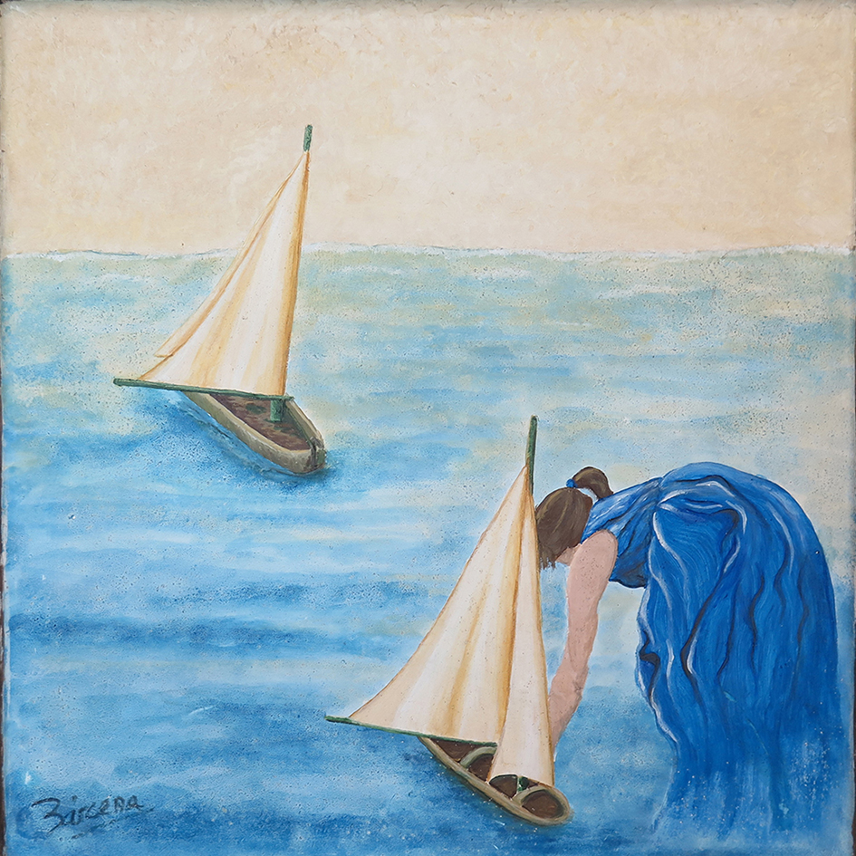 ENCUENTROS 2 fresco sobre tabla tamaño 40X40 cm