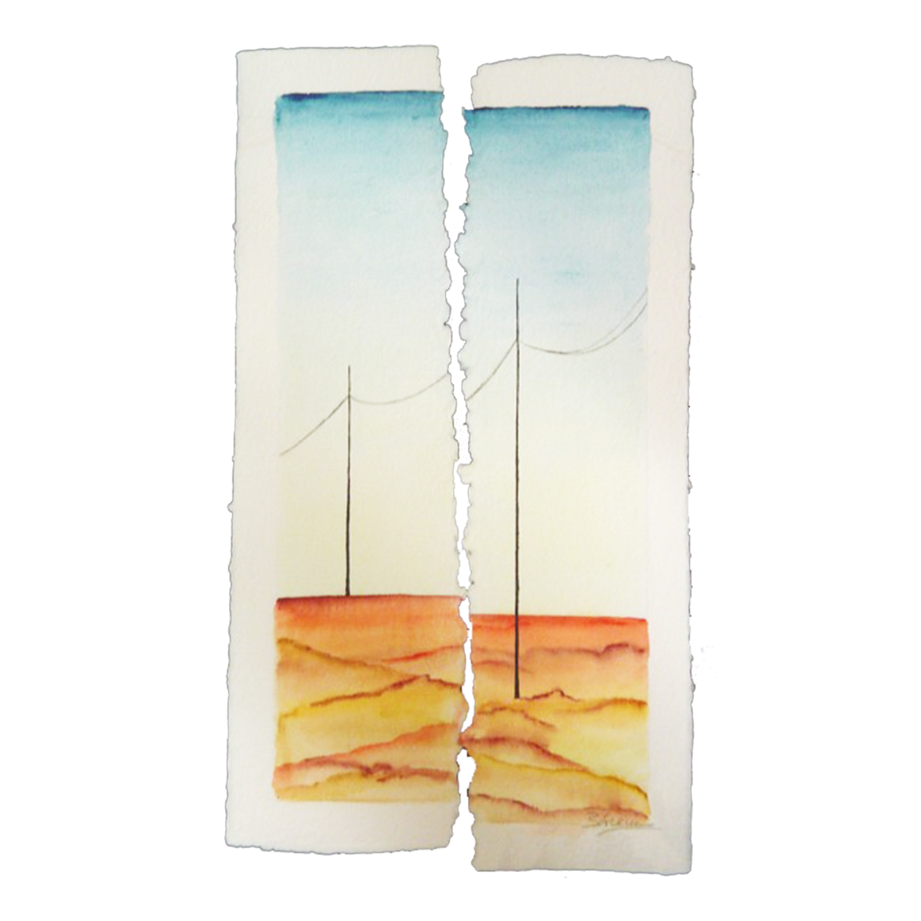 FUGA POSTES 2 acuarela sobre pp. grabado tamaño 70x30 cm