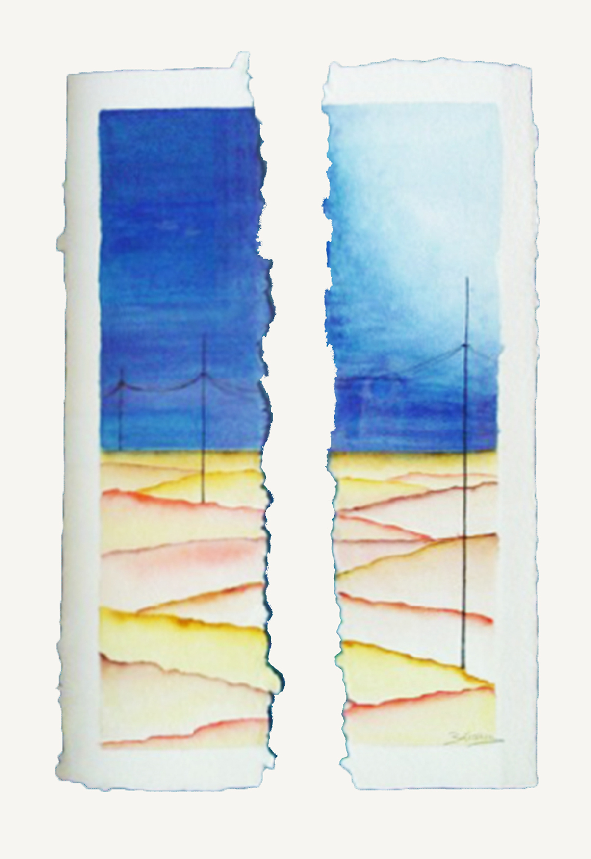 FUGA POSTES.1 acuarela sobre pp. grabado tamaño 70x30 cm.