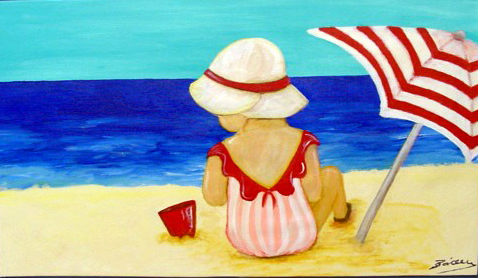 NIÑA PLAYA 2 acrílico sobre lienzo tamaño 50X84cm
