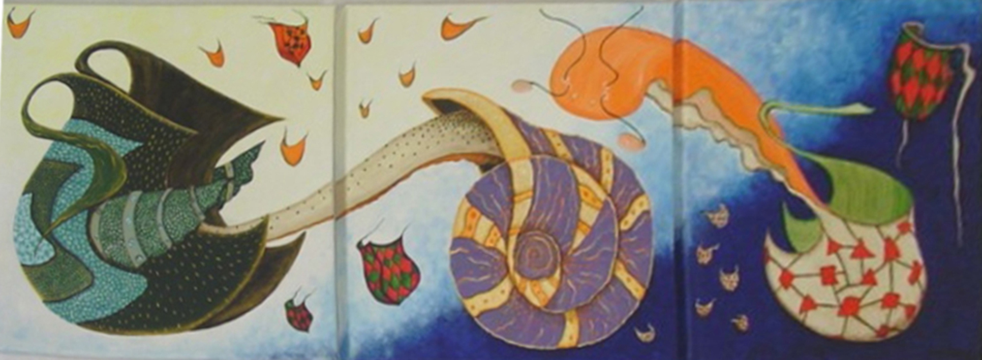 TRIPTICO GERMINAL acrílico sobre tela tamaño 50X150 CMS