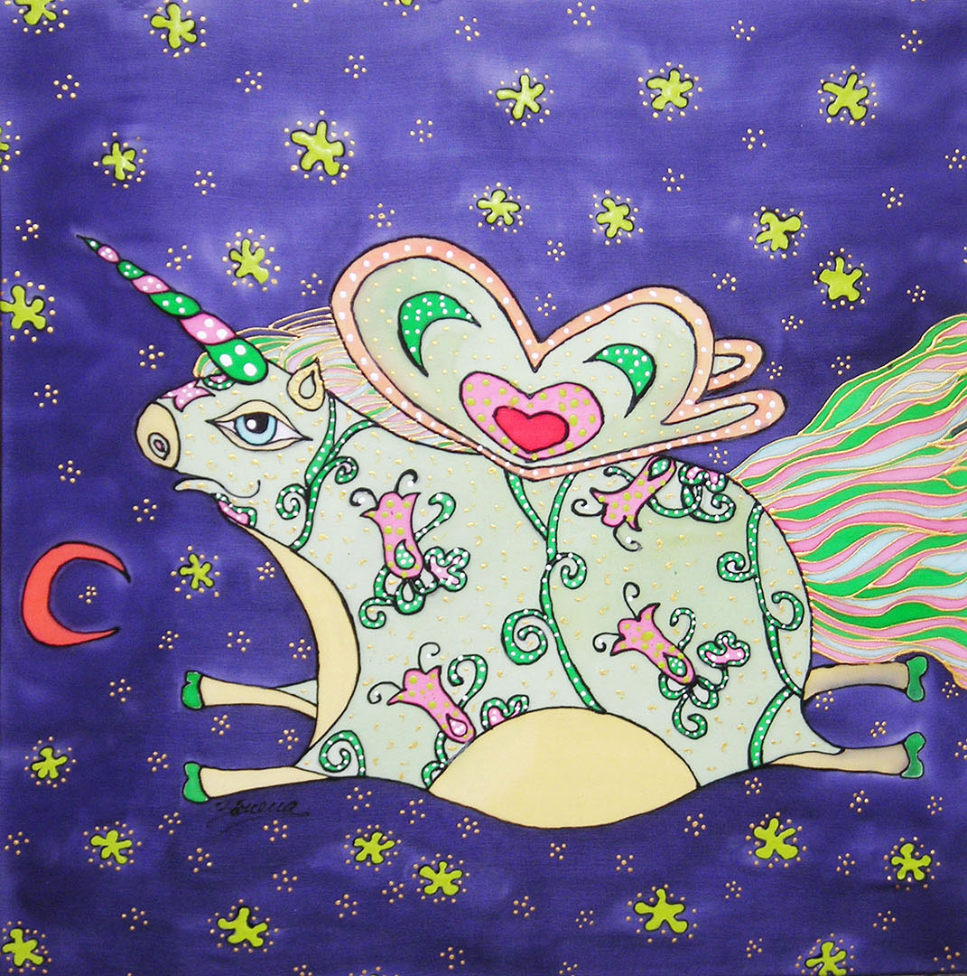 VIAJE NOCTURNO acrílico sobres seda tamaño 50X50 cm