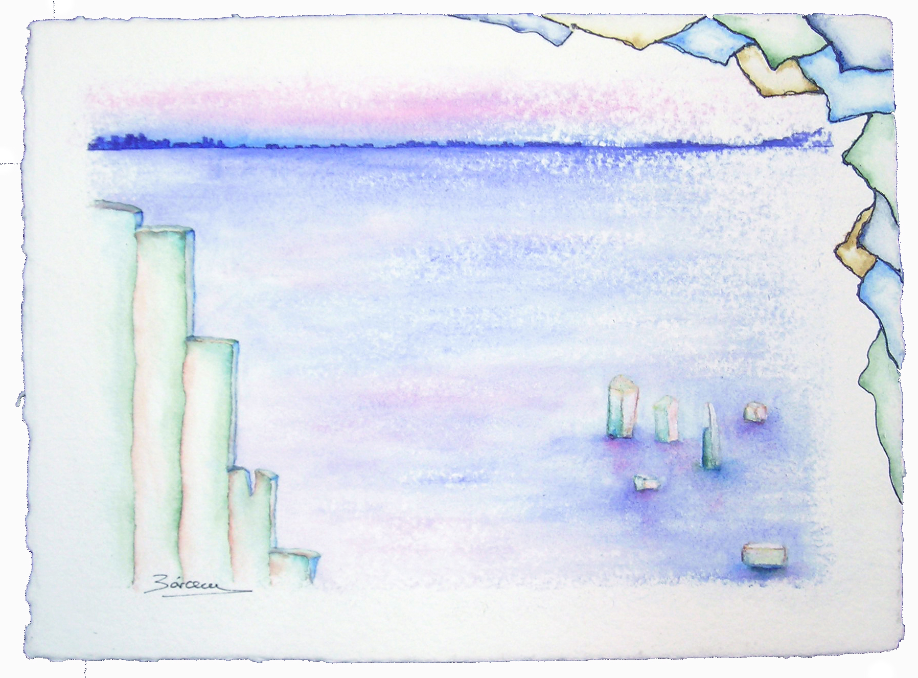 VISTAS PLAYA 2 acuarela sobre pp. grabado tamaño 20X30 cms