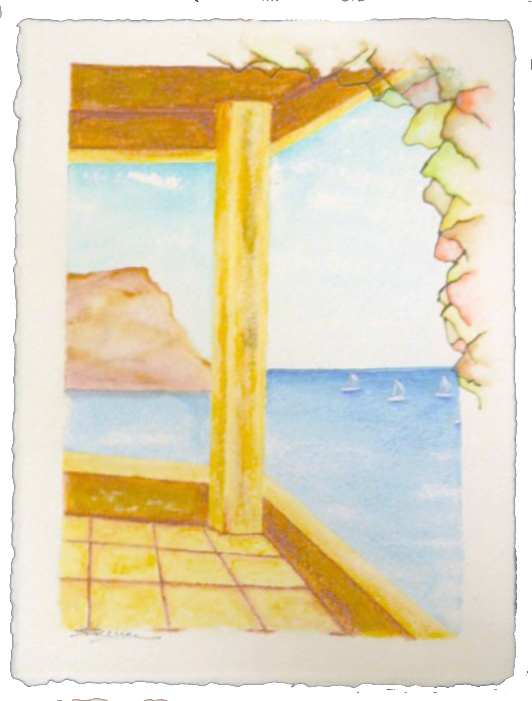 VISTAS PLAYA URBA.2 acuarela sobre pp. grabado tamaño 30X20 cms.