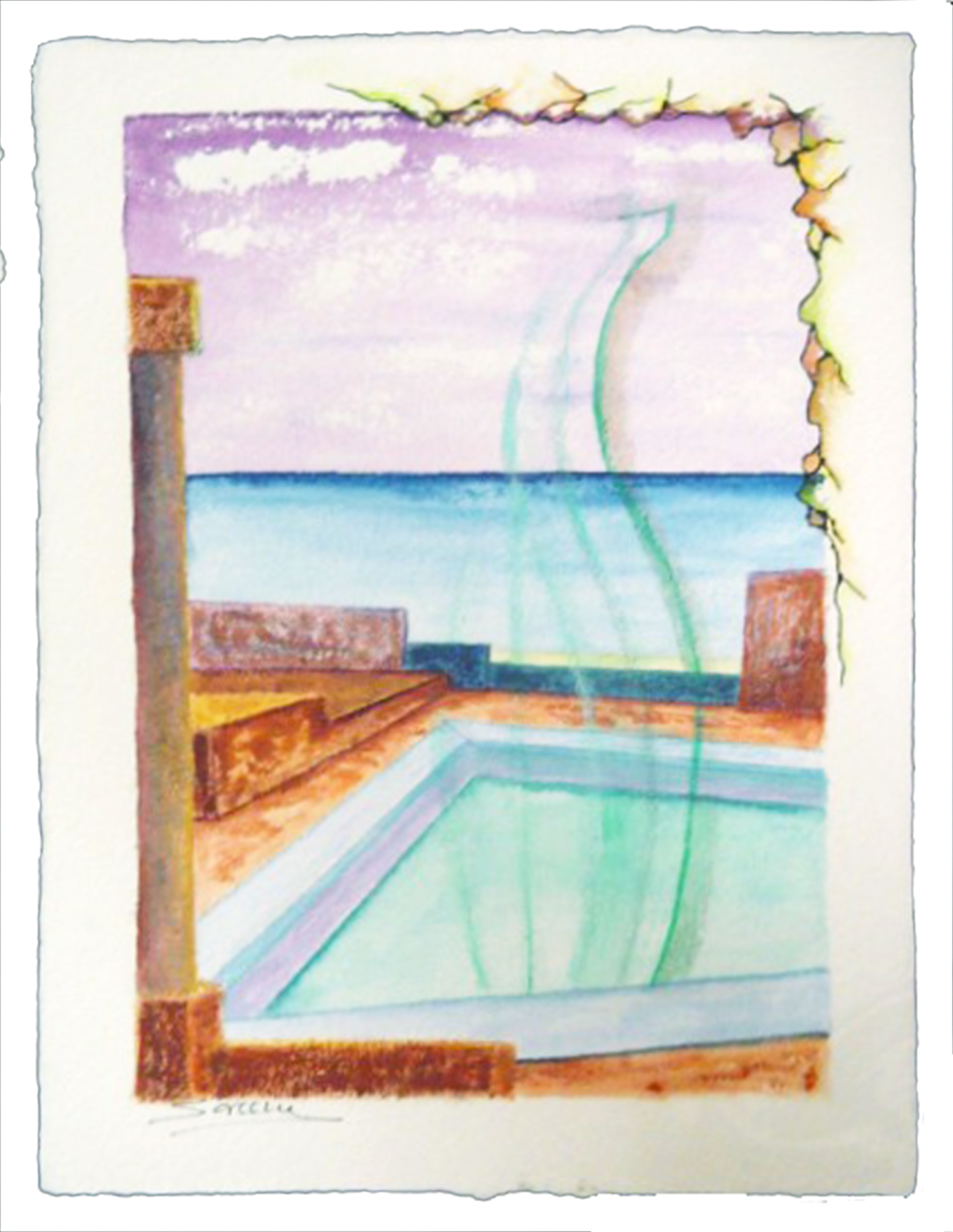 VISTAS PLAYA URBA.3 acuarela sobre pp. grabado tamaño 30X20 cms