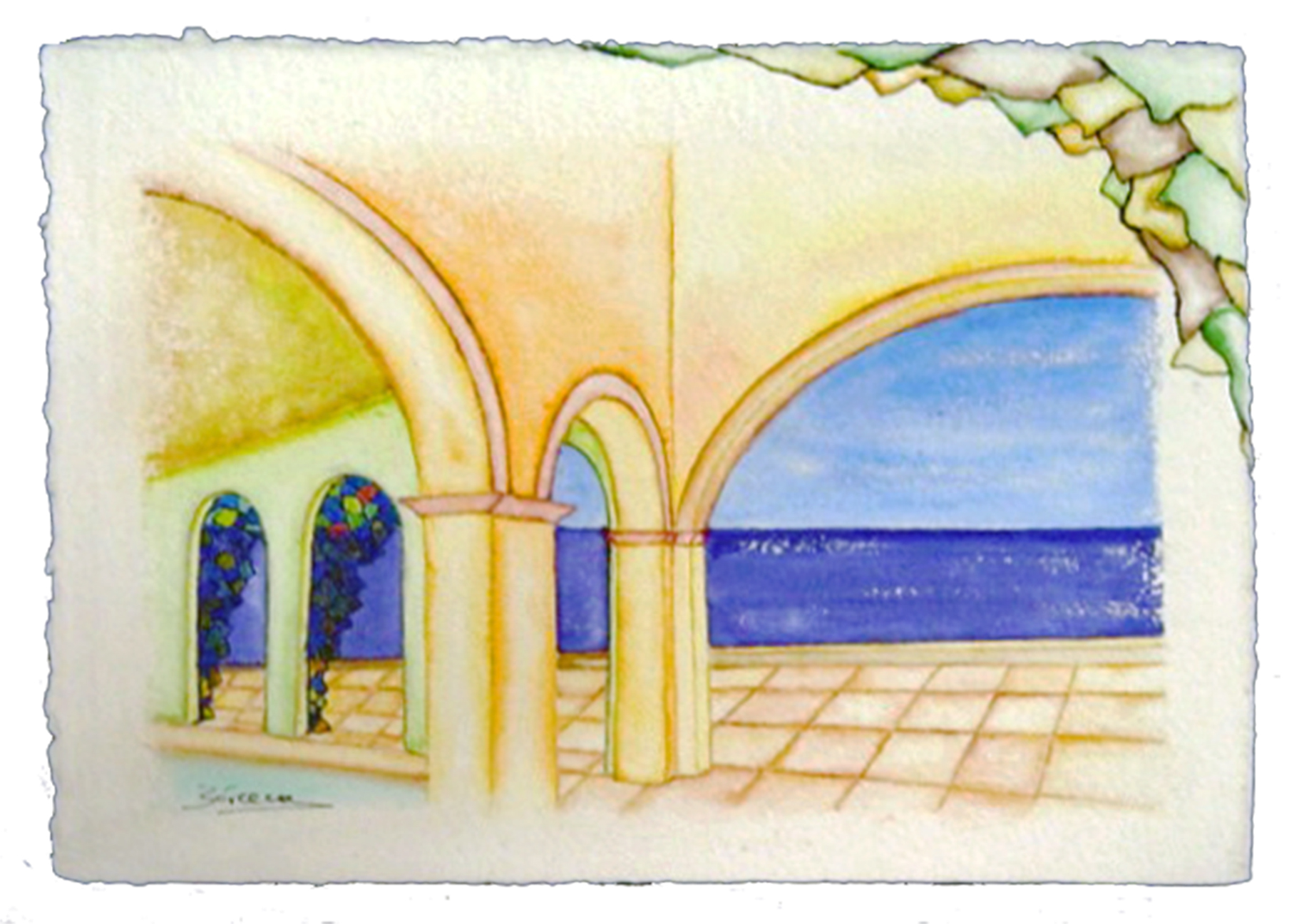 VISTAS PLAYA.3 acuarela sobre pp. grabado tamaño20X30 cms