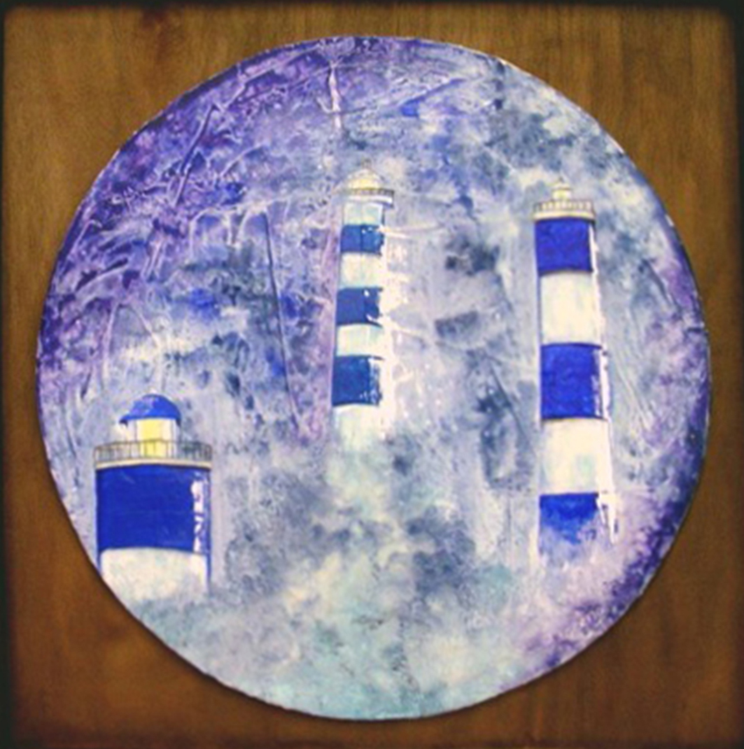 encuentros FAROS -3 fresco sobre tabla tamaño 50x50 cm