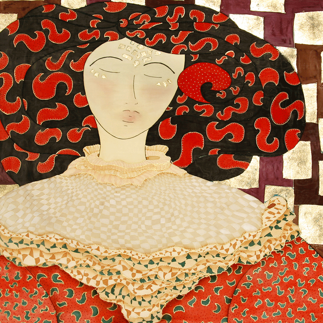 MANOLA BARROCA acrílico sobre seda y pan de oro. Tamaño 90x90 cms. (colección privada)
