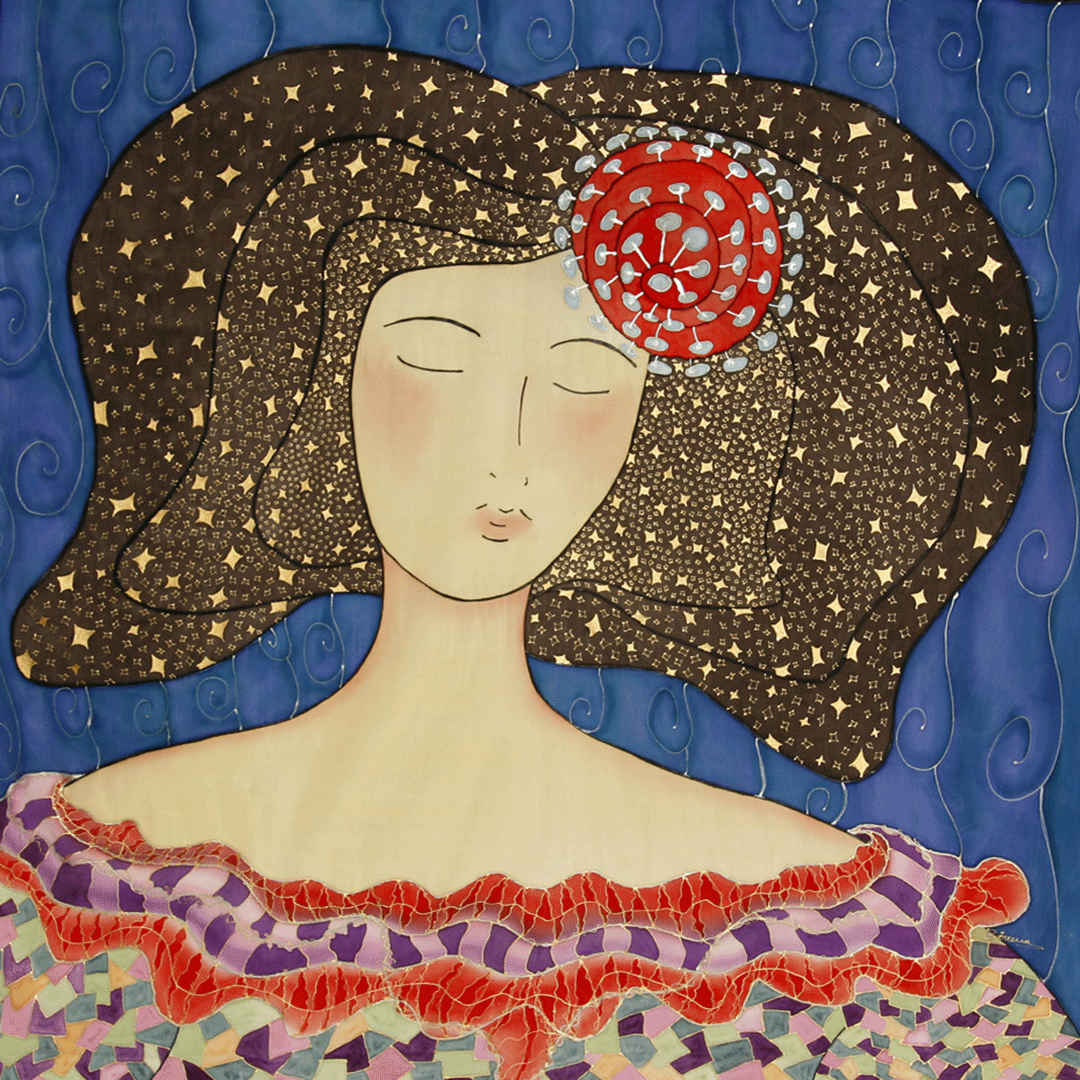 MANOLA SELLITOS acrílico sobre seda tamaño 90x90 cms. (colección privada)