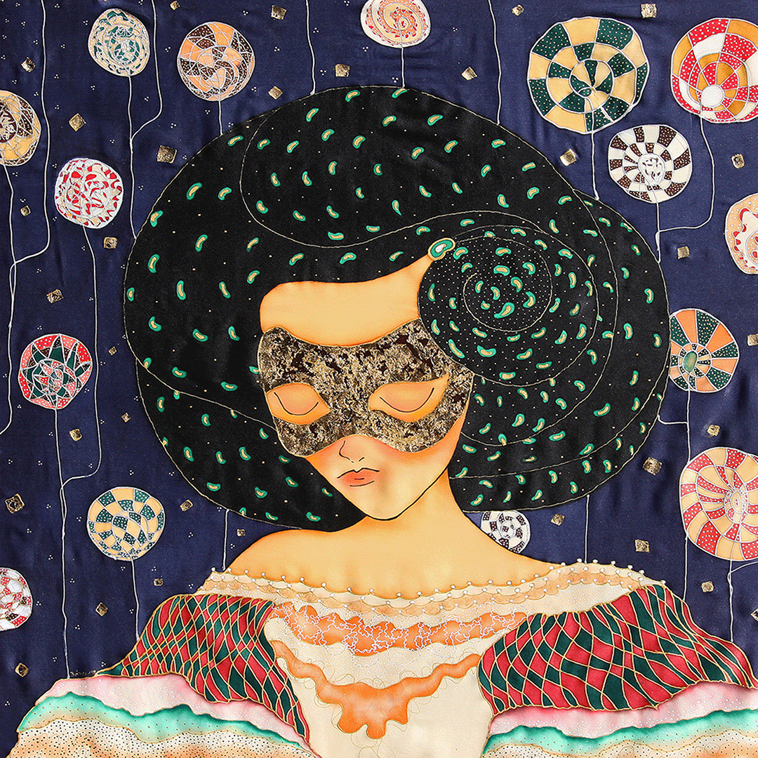 MANOLA VENECIA acrílico sobre seda. Tamaño 90x90 cms.