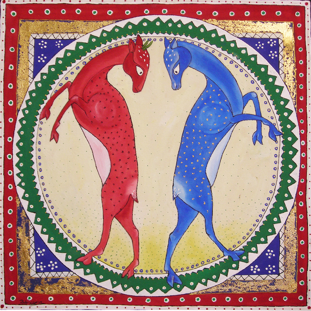 DIALOGO DE DORCAS acrílico sobre tela TAMAÑO 50X50 CMS.