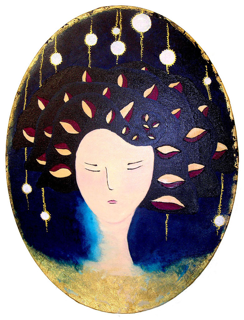 LOLITA MEDALLON BURBUJAS acrílico sobre lienzo tamaño 40X30 cms