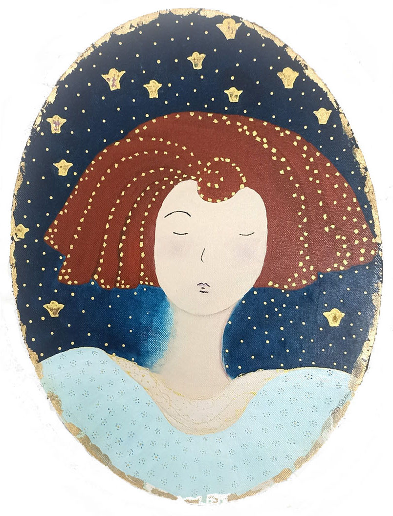 LOLITA MEDALLON FORTUNA acrílico sobre lienzo tamaño 40X30 cms