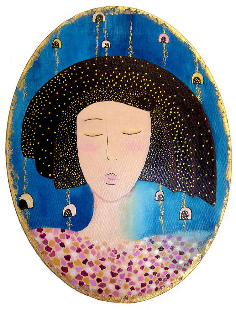 LOLITA MEDALLON MODERNISTA acrílico sobre lienzo tamaño 40X30 cms