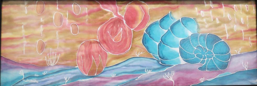 BODEGÓN MARINO acrílico sobre seda (tamaño 90x30 cms)