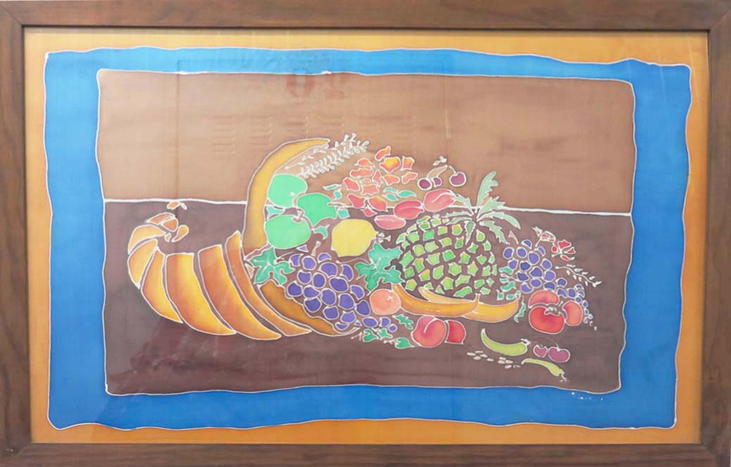 BODEGON FRUTAL acrílico sobre seda (tamaño 90x60 cms)