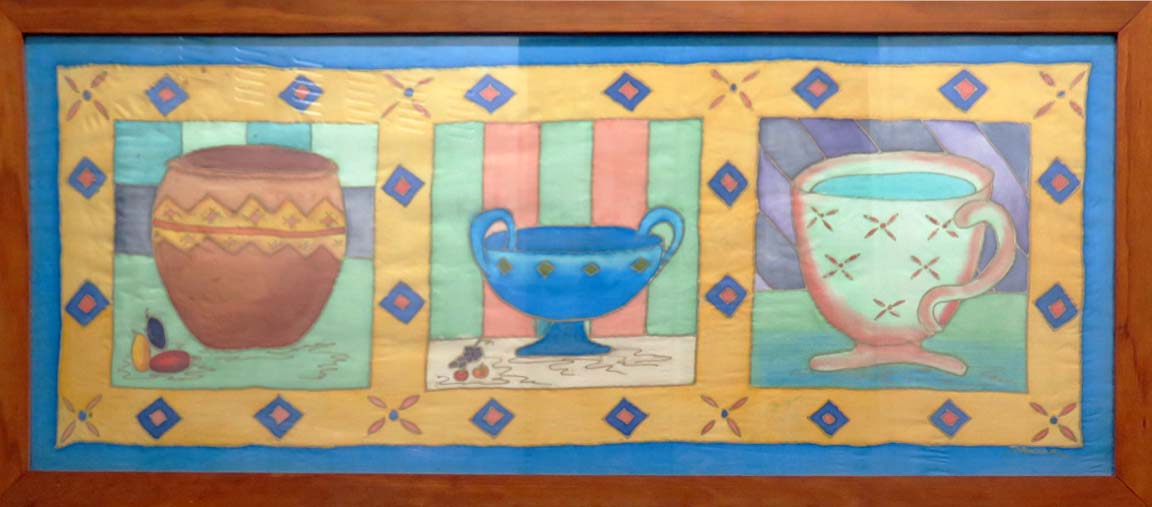 BODEGON a 3 acrílico sobre seda (tamaño 100x40 cms)