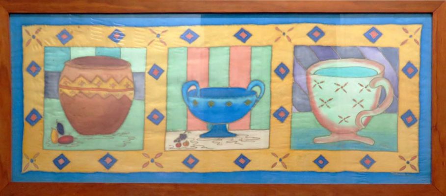 BODEGON a 3 acrílico sobre seda (tamaño 100x40 cms)