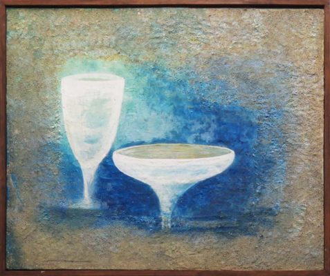 FUGA AZUL COPAS 5 fresco sobre tabla (tamaño92X73 cms)