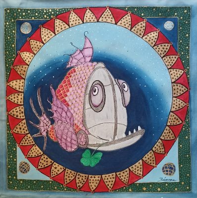 PIRAÑA DE LA SUERTE acrílico sobre tela tamaño 45x45 cms.